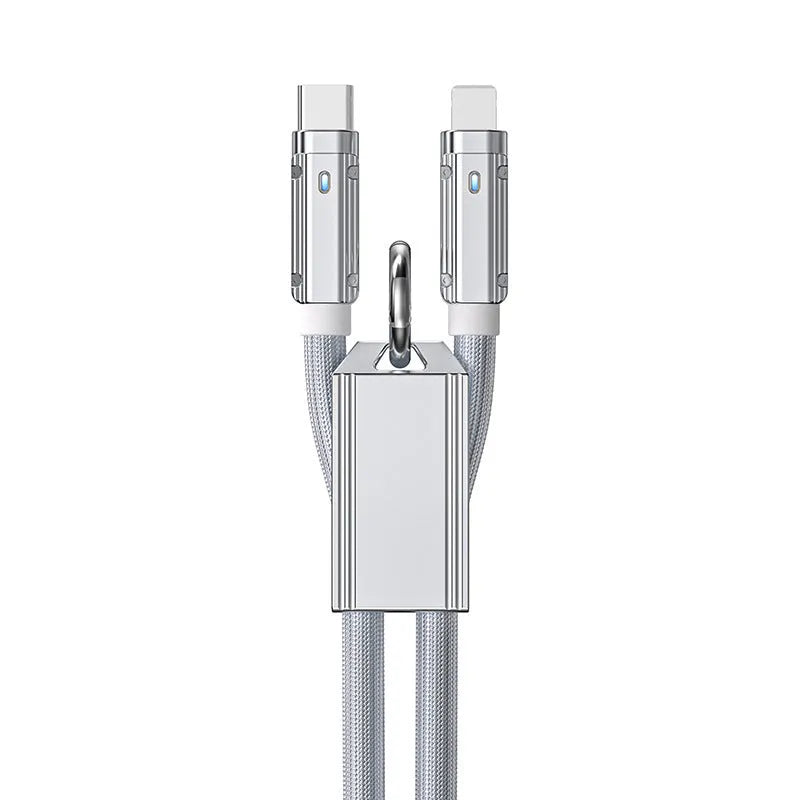 Silver PD65W braided fast charging cable, woven 1-2m lead with Type-C or Type-C Apple connector