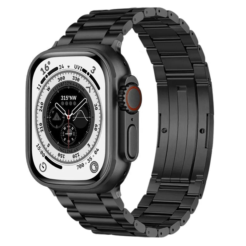 Stainless steel Apple Watch strap in black, silver or titanium gray, business style, 38-49mm sizes
