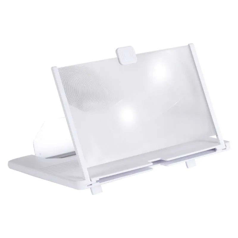 Plastic mobile phone screen magnifier in black, white, or red, 10-inch or 12-inch size with stand.