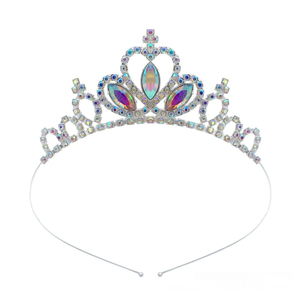 Alloy metal princess crown in gold or silver with colourful diamond decorations