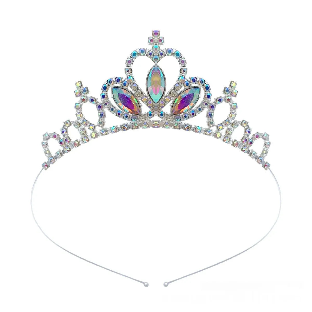 Alloy metal princess crown in gold or silver with colourful diamond decorations