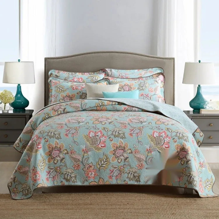 Pure cotton bedspread three-piece set with double-sided geometric patterns for 1.8 metre beds