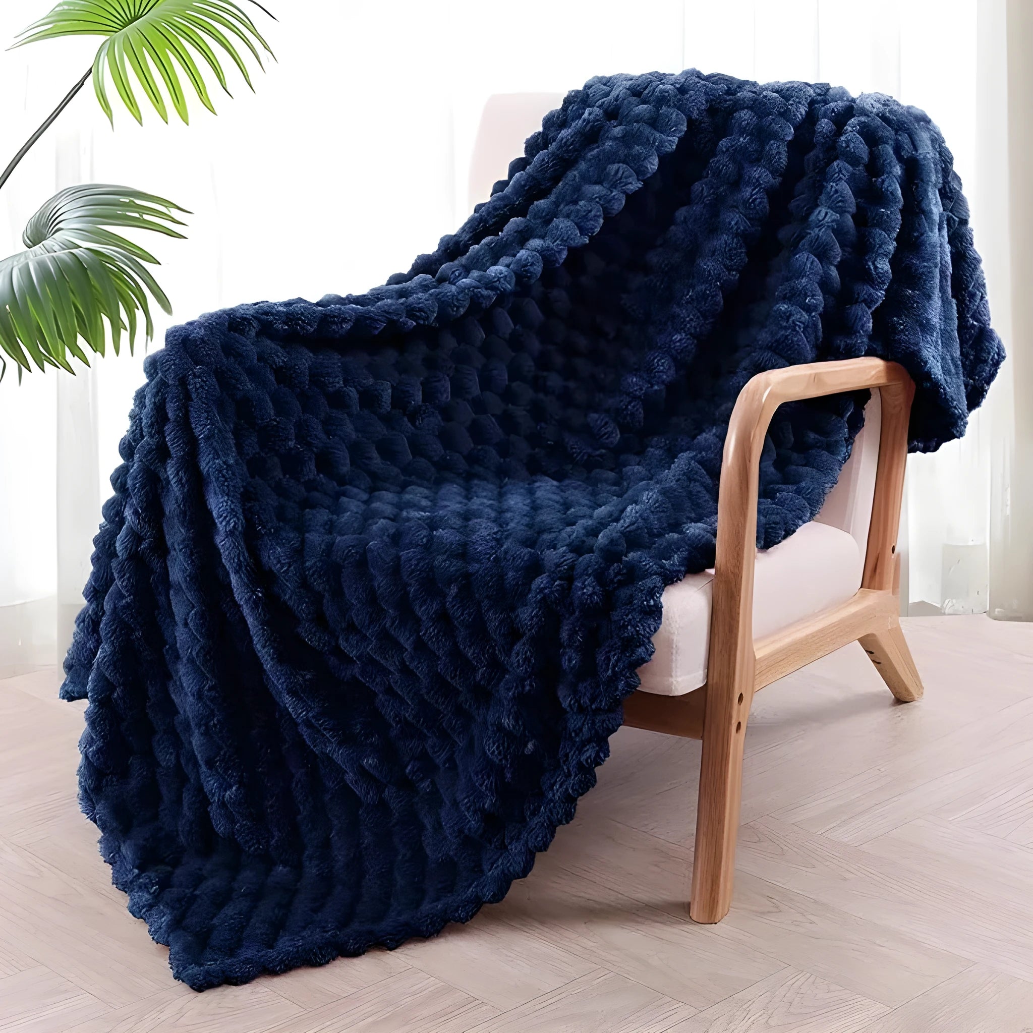 Children's polyester plaid blanket in camel colour with solid pattern showing texture