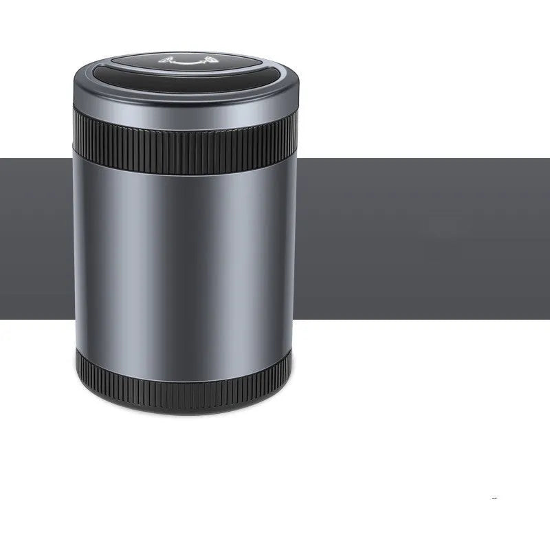 Automatic sensing vehicle mounted ashtray in grey with USB cable for car, home, or office use.