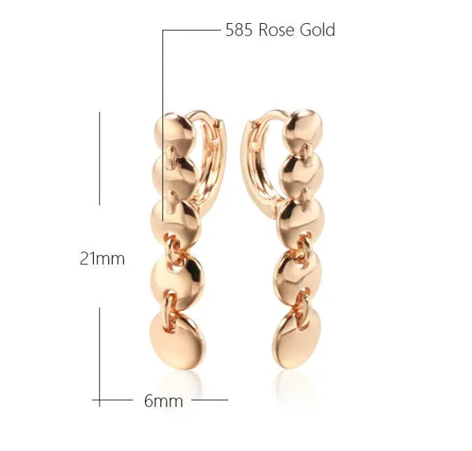 Gold retro long round circle earrings with copper weaving texture