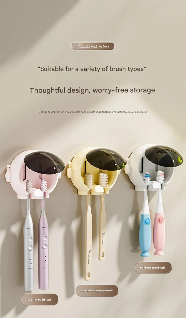 Cartoon wall-mounted plastic toothbrush holder with pink colour, holding children's toothbrushes in bathroom