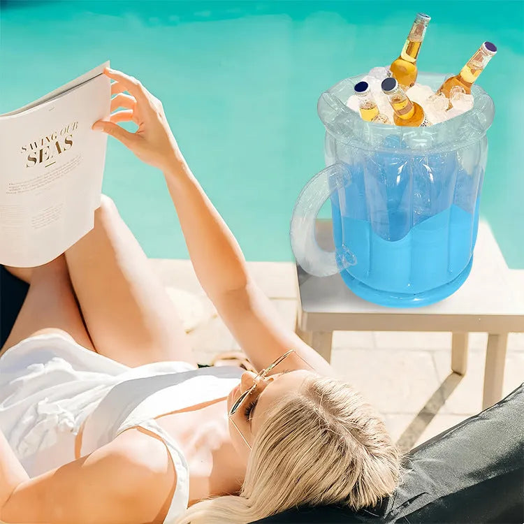 Yellow inflatable PVC ice bucket for outdoor parties and beach use