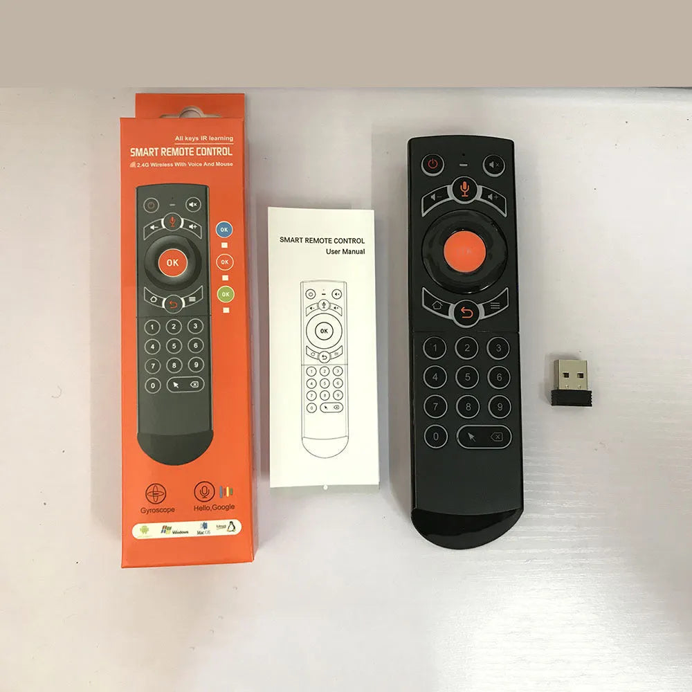 Black G21pro2.4G universal remote control with voice gyroscope for Android TV box projector, 162x42x17.6mm