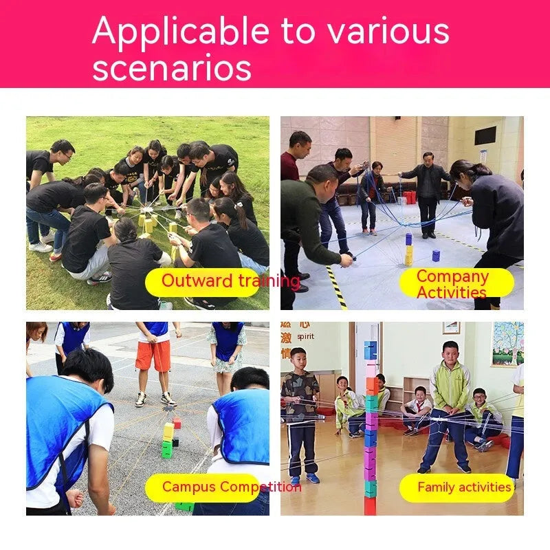 ABS plastic outdoor team building tower game equipment with pull ropes and multiple colour options