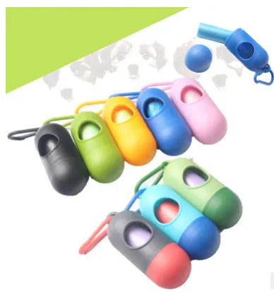 Compact dog poop bag holder with metal hook and adjustable Velcro strap