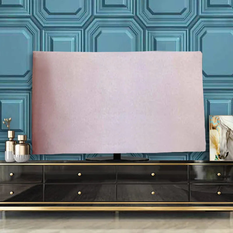 Velvet fabric TV cover towel in various colours draped over a television.