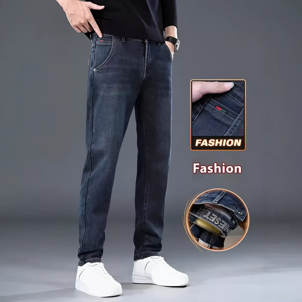 Blue grey slim straight casual trousers with micro-elastic polyester fabric and mid-waist design
