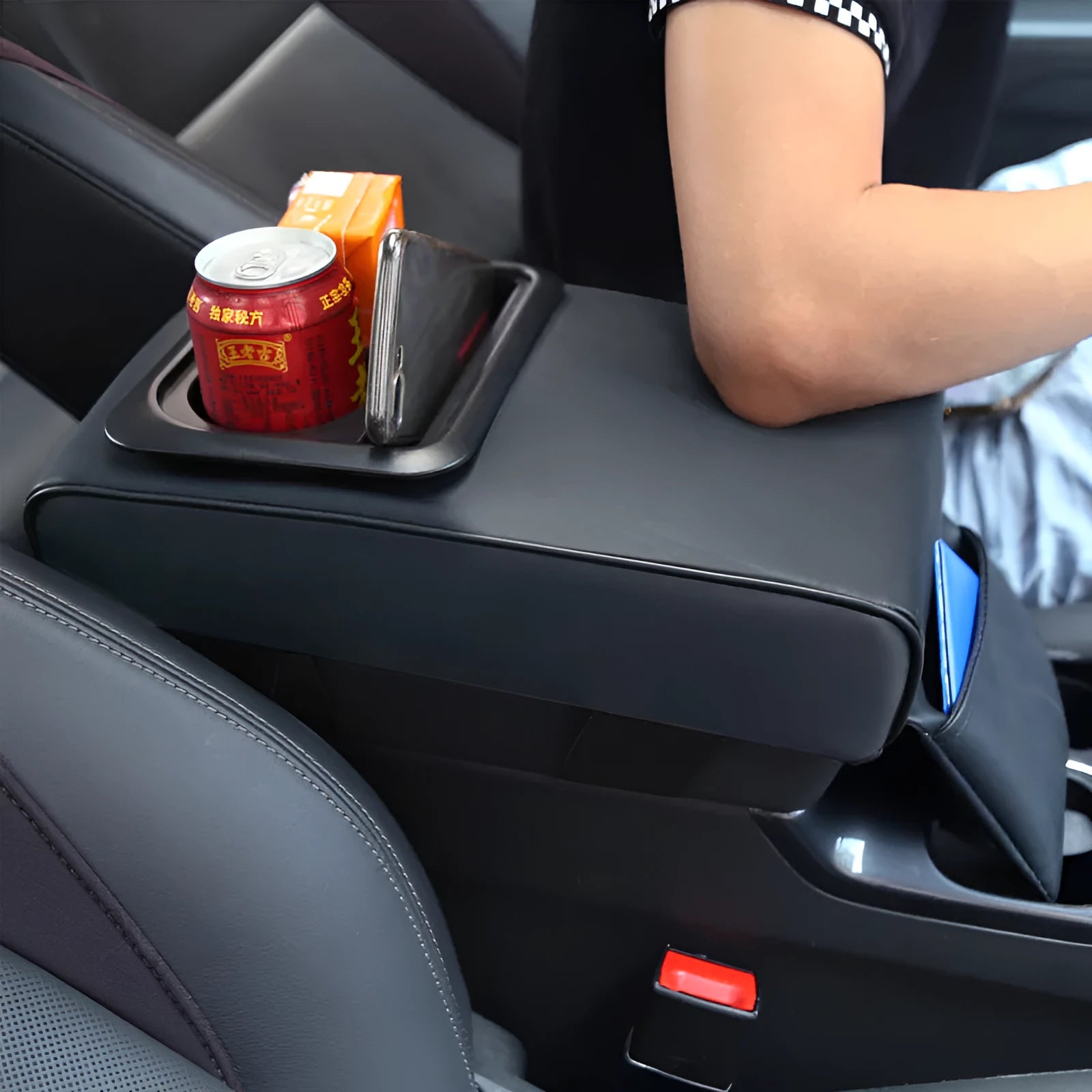 Leather car armrest box with water cup holder universal fit 35x20.5x7.5cm in beige