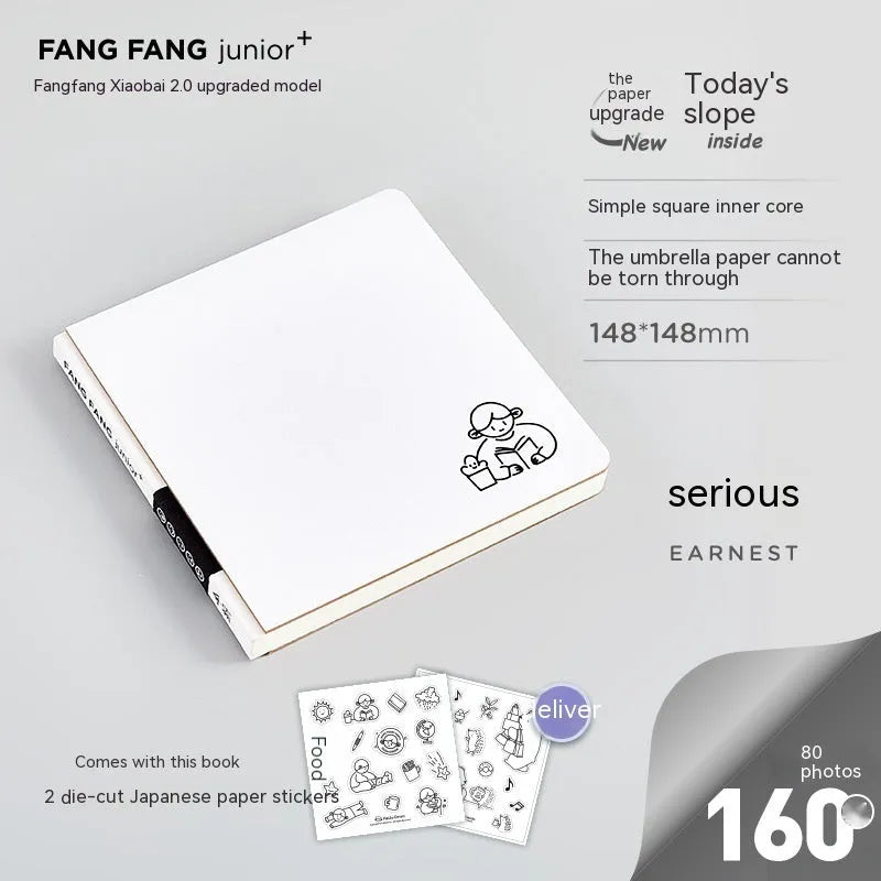 Square checkered diary measuring 148mm with raw wood pulp pages and included stickers