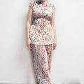 Women's long sleeve printed chiffon dress with high waist design, two-piece set with skirt and top