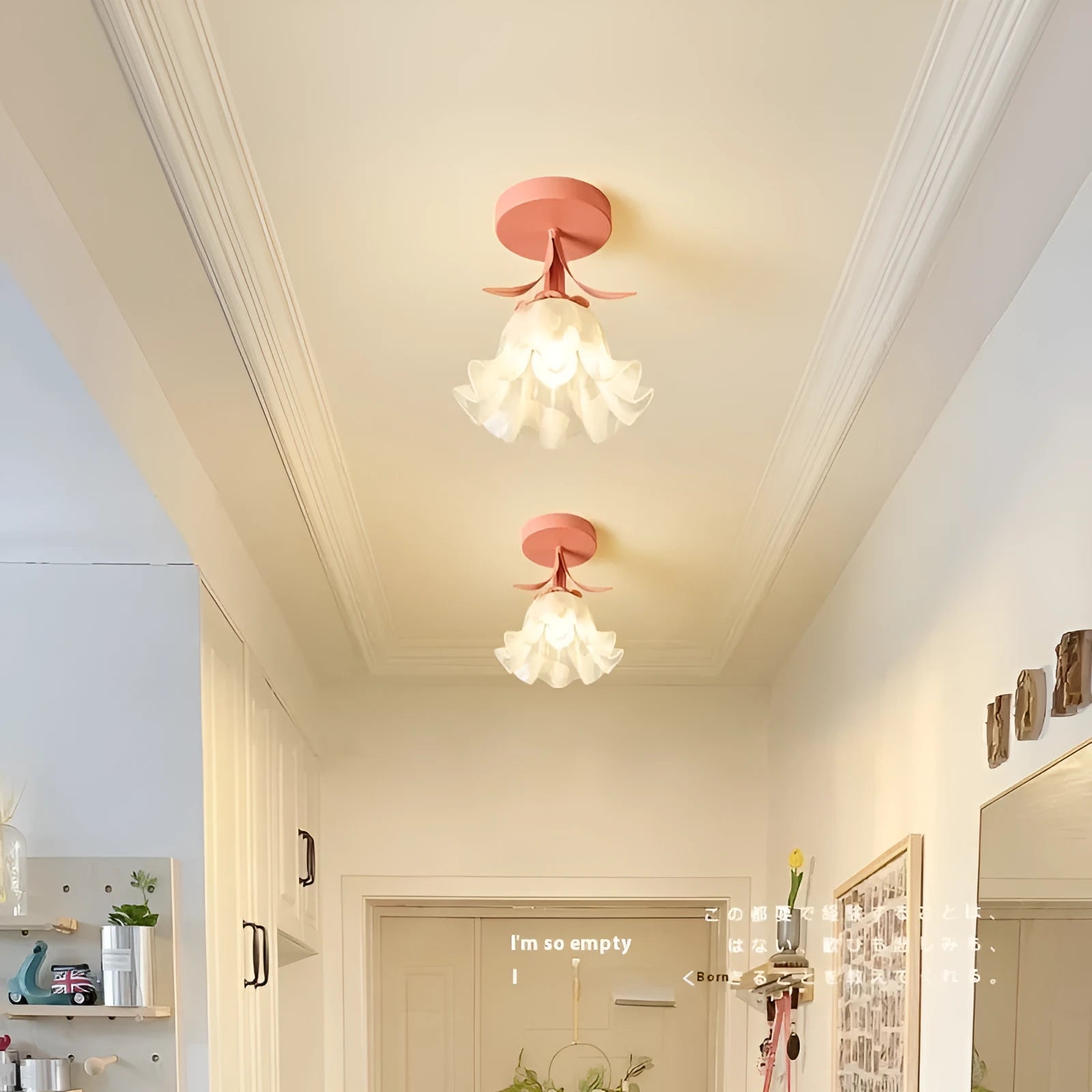 Cream Linglan flower design modern corridor aisle LED light with remote control for dimming.