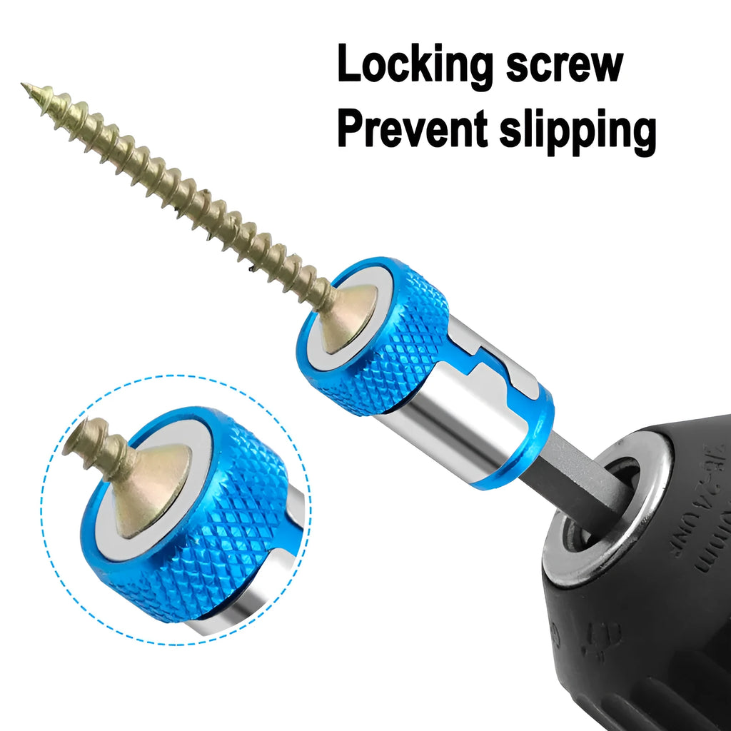 Light blue slotted screwdriver bit with magnetic ring on a high carbon steel shaft