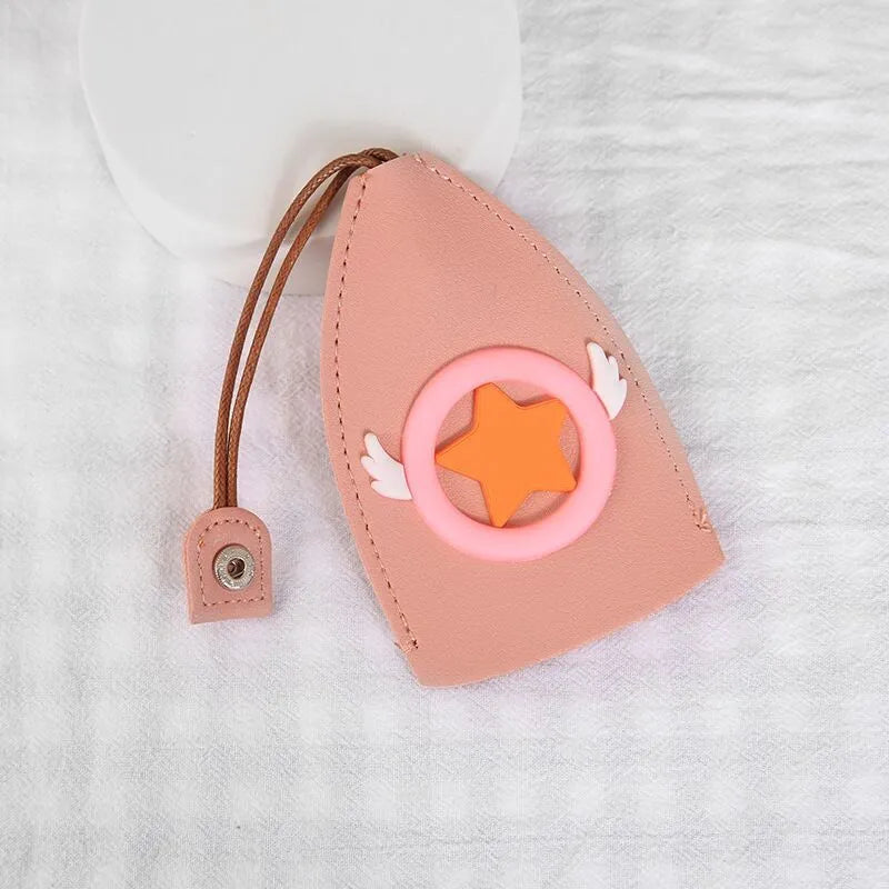 Cartoon pull-out car key case in PU leather with various design options including cactus, rabbit, and fruit themes