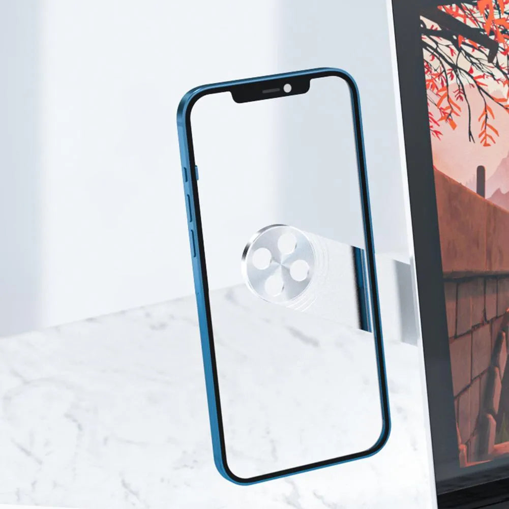 Black aluminium magnetic phone holder mounted on side of laptop screen with smartphone attached.