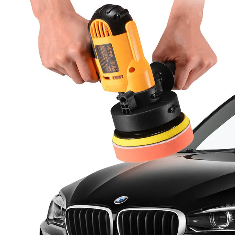 Yellow automotive polishing machine with 125mm disc and 700W motor for multi-material surface treatment