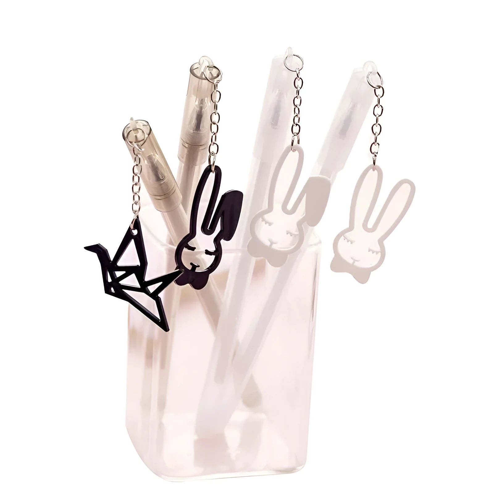Gel pen with paper crane or rabbit pendant, 0.38mm tip, 17cm plastic construction