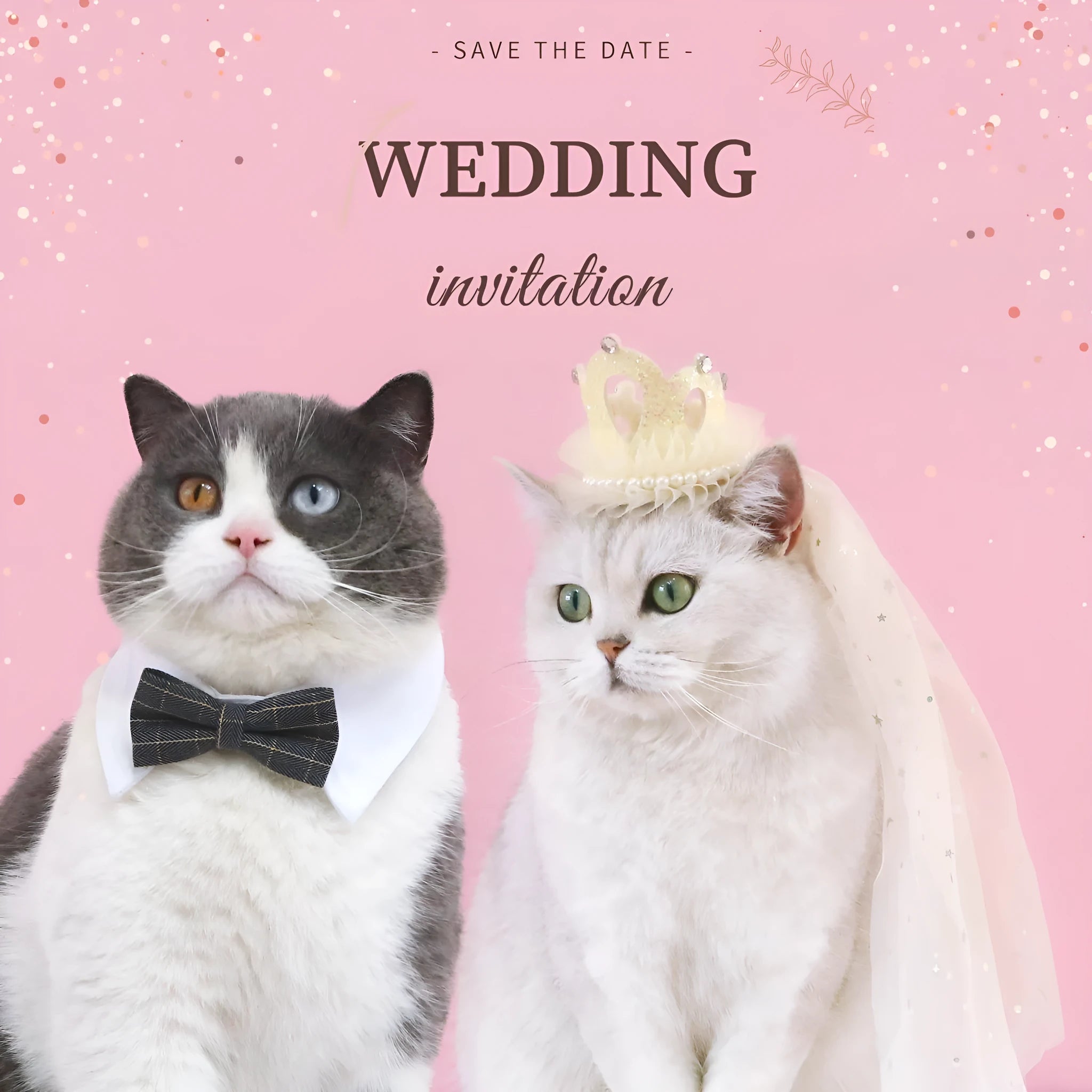 Pet princess crown headdress with beige veil on cat for wedding costume