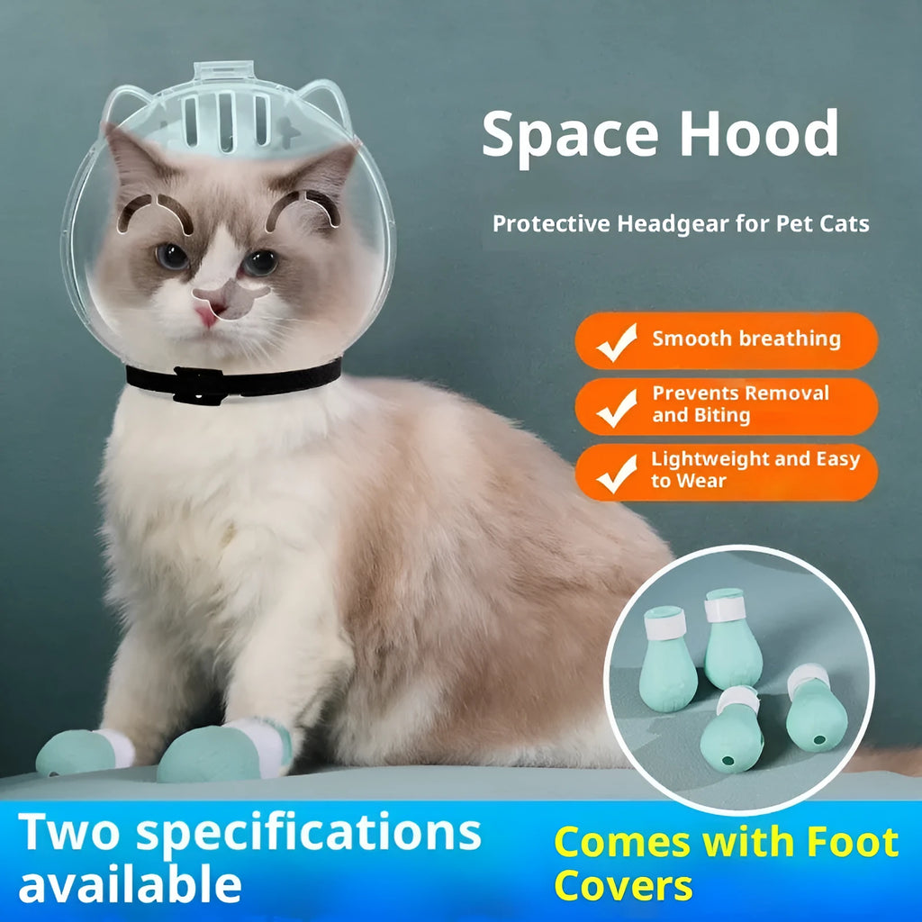 Pet anti-scratch bite cat space hood head cover made of PP/PE material for grooming