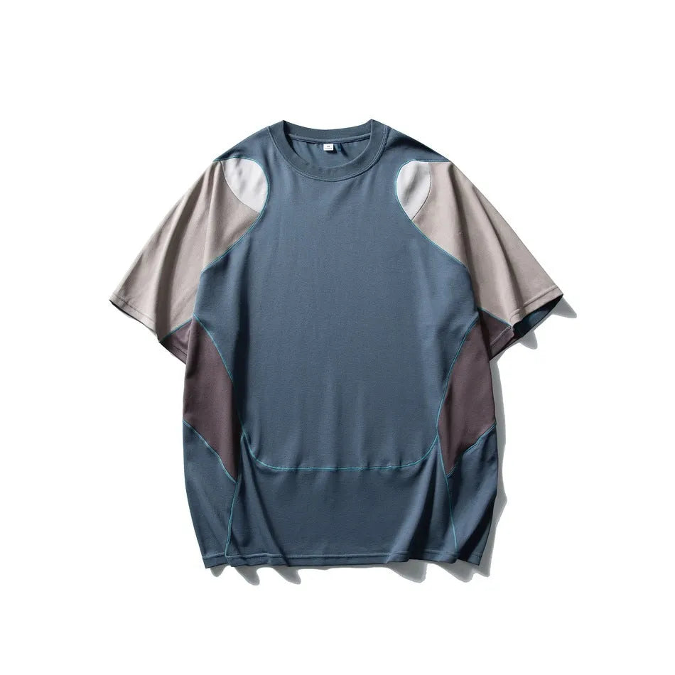 Men's loose blue cotton blend sports T-shirt with raglan short sleeves on hanger