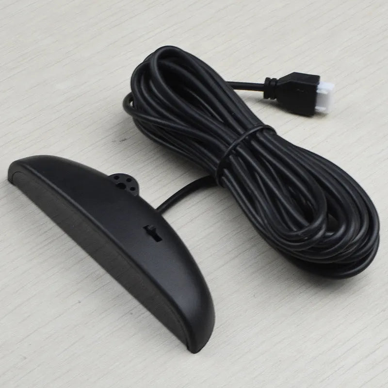 12V reversing radar parking sensor kit with four black ultrasonic probes and digital LED display control box