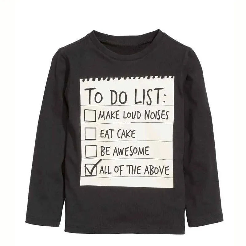 Cotton boys casual clothing set with long sleeve t-shirt and pants, featuring a letter pattern.