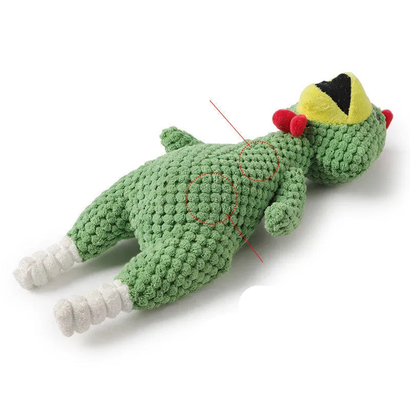 Pineapple velvet squeaking chicken pet toy in green, pink, yellow colours, 35cm length