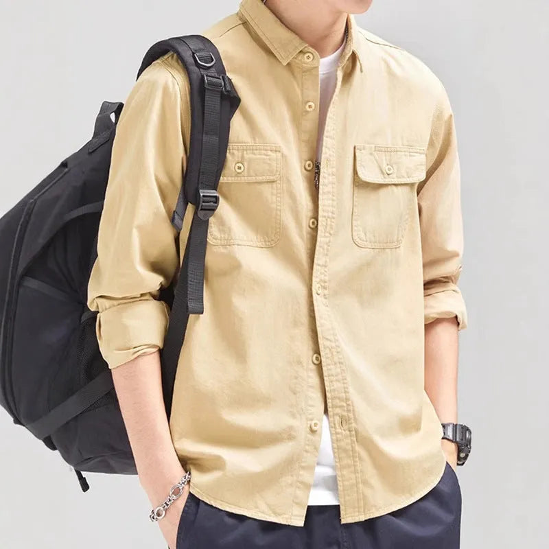 Men's loose fit long sleeve cardigan shirt in polyester fibre available in multiple colours