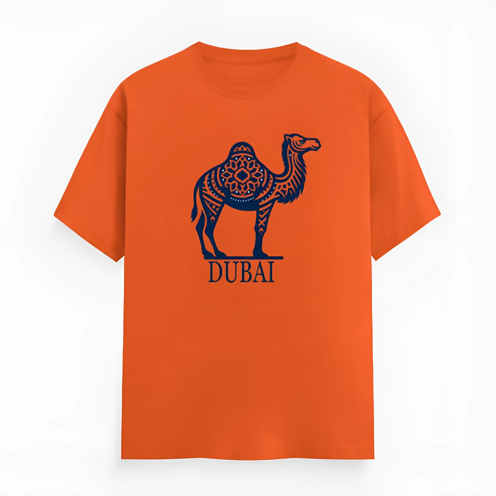 Straight-cut orange cotton t-shirt with short sleeves and a round neck