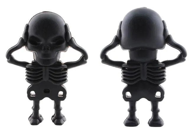 Halloween skull skeleton design USB flash drive with small attachment chain showing multiple capacity options