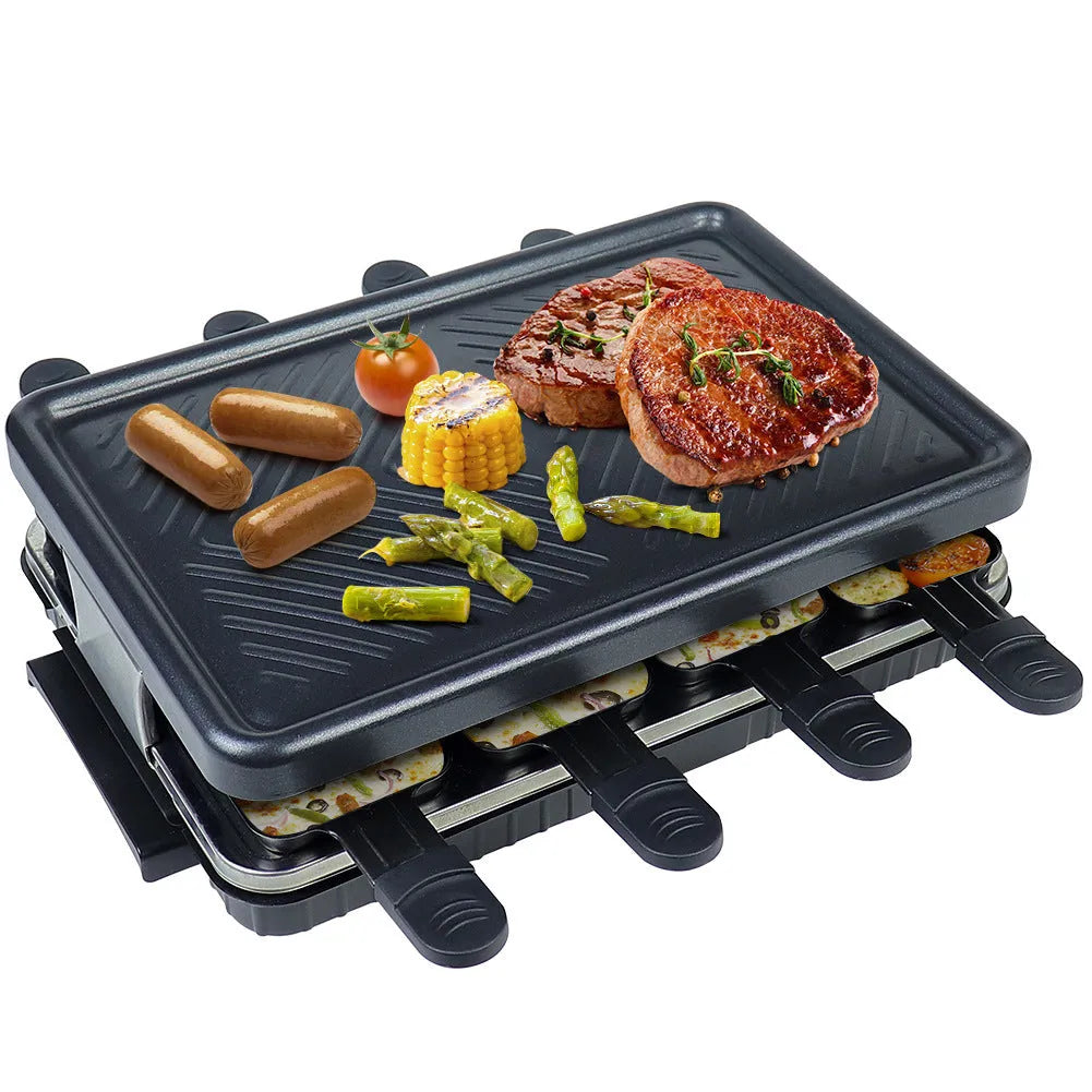 Black indoor non-stick electric baking pan 1300W split tray on countertop