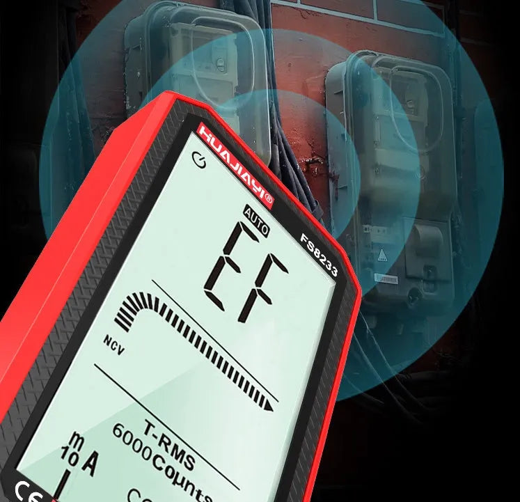 Large screen digital multimeter in black with automatic ranging and high precision display