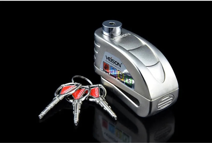 Alloy waterproof disc brake alarm lock for bicycle motorcycle electric car with 3 keys and AG13 batteries