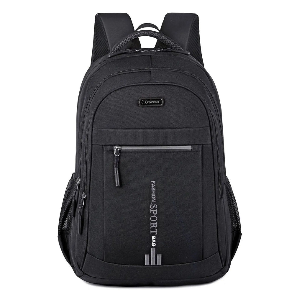 Oxford cloth business backpack with airpillow straps showing 20-35L capacity and sewing line detailing