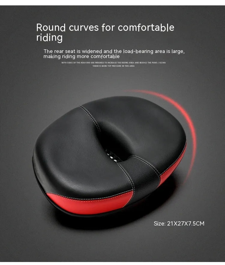 Large 210x270mm mountain bike saddle with thickened rubber ball cushioning in red colour with reflective sticker