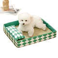 Blue rattan cat litter mat bed with integrated fabric cushion, shown in a large size.