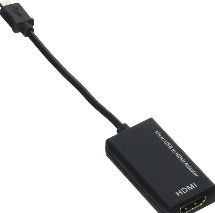 Black DisplayPort to HDMI adapter cable with 12cm length and micro USB connector