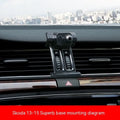 Snap-on car phone bracket for Škoda vehicle air outlets with model compatibility labels