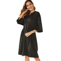 Women's mid-length dress with elastic waist belt and long sleeves in black or red