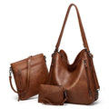Women's three piece shoulder bag set tote crossbody back bag in PU leather zipper closure