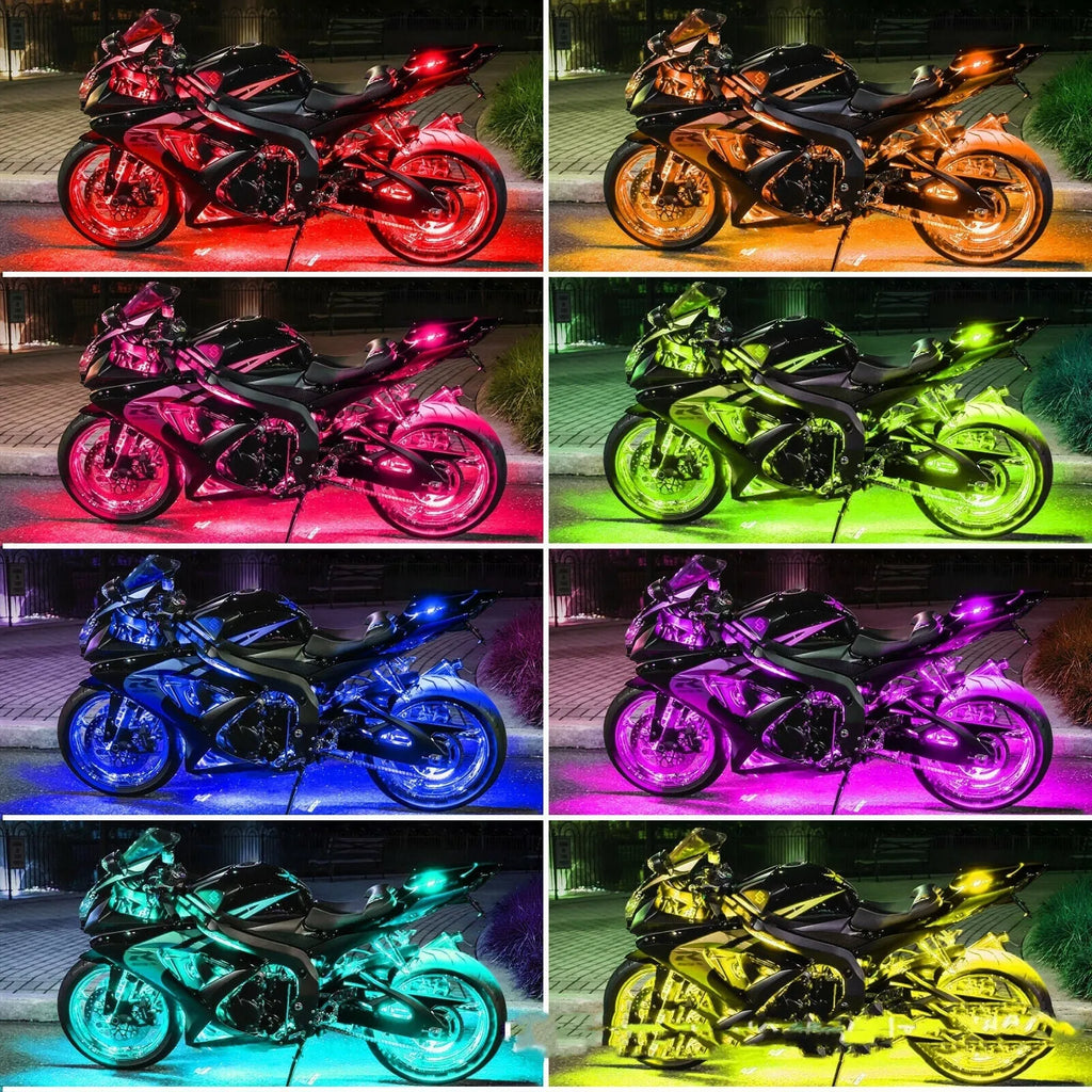 Black flexible silicone RGB LED light bar kit with remote control for motorcycle and car atmosphere lighting
