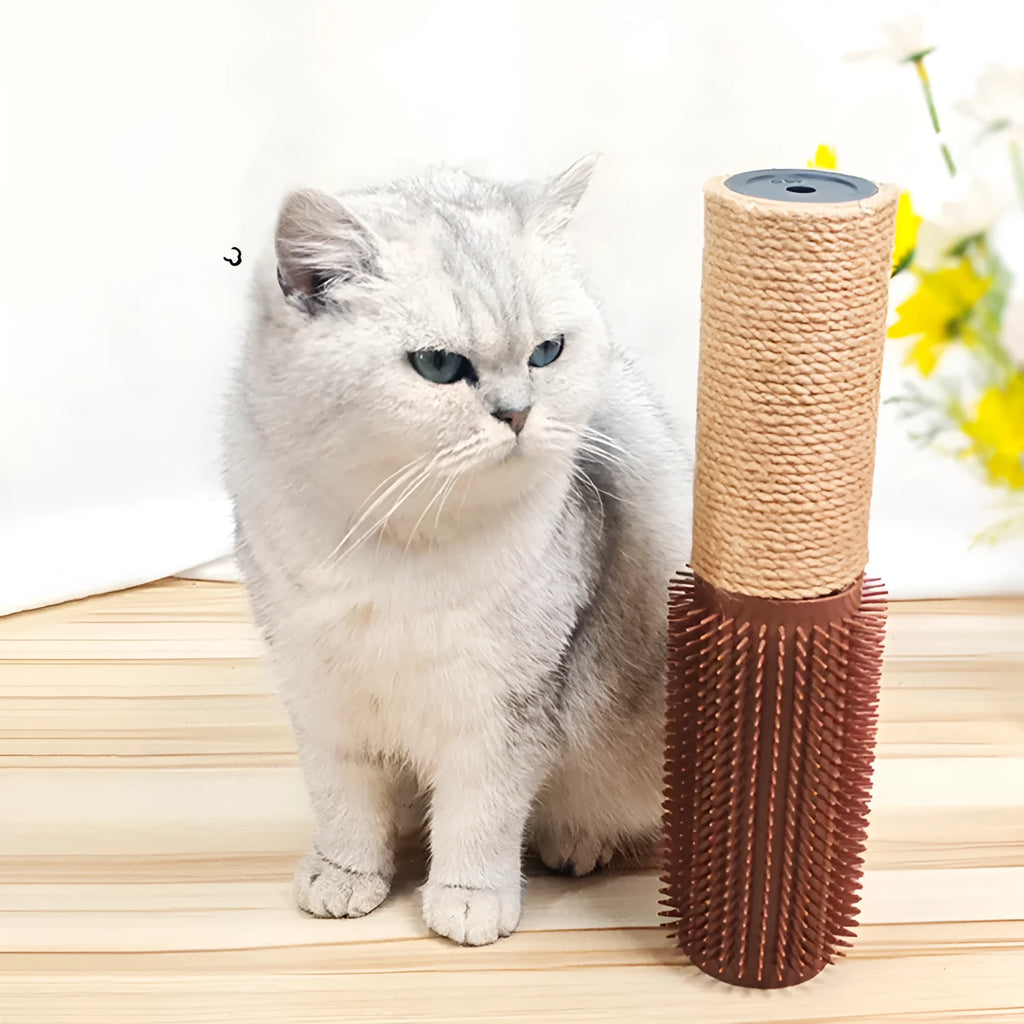 Brown sisal cat scratching post measuring 30cm tall on a floor