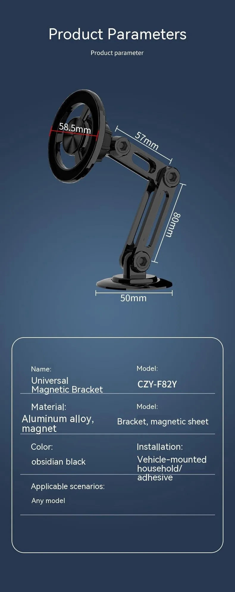 All-metal magnetic car phone holder with magnetic rings in four colour options