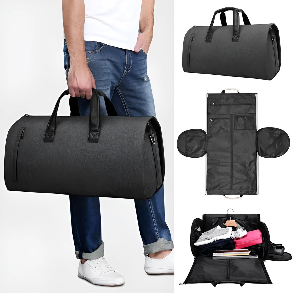 Medium oval travel holdall with multiple internal compartments open to show organisation.