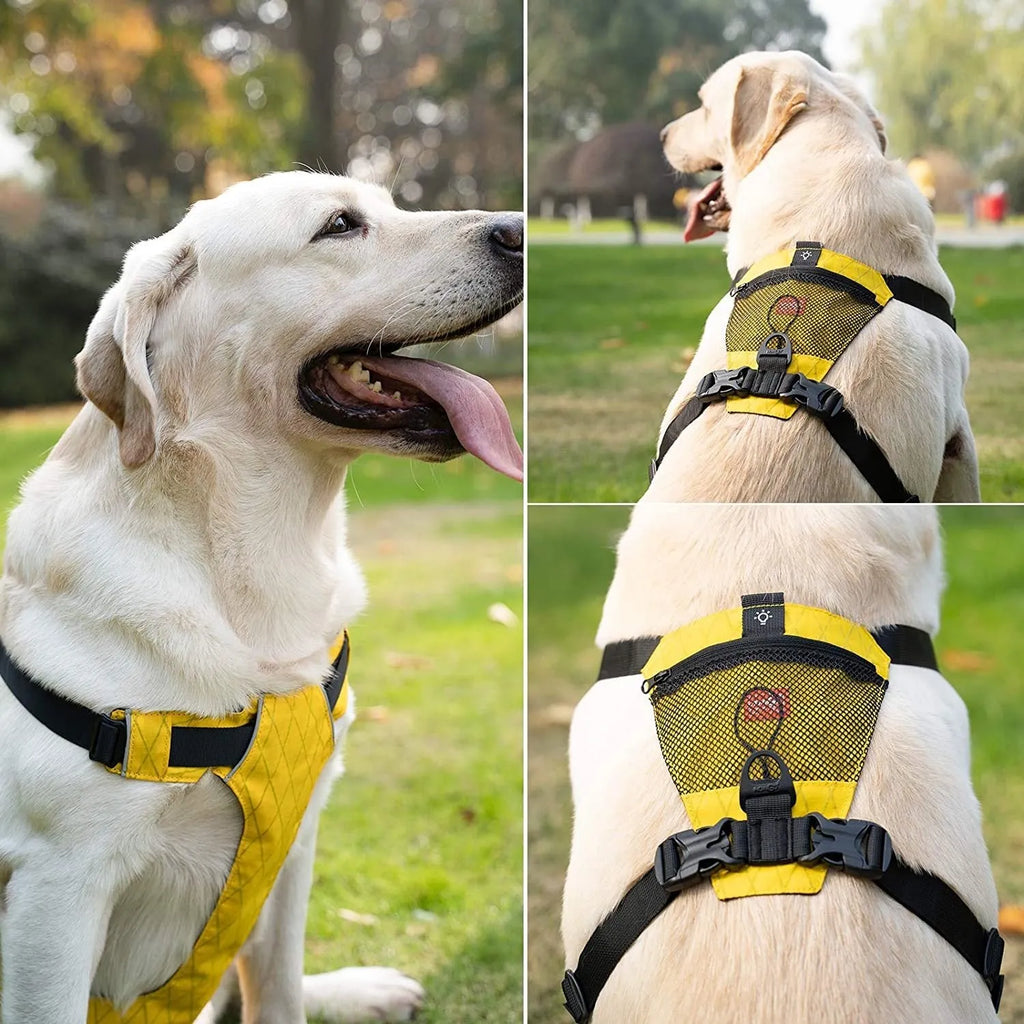 Waterproof reflective nylon dog harness in black, adjustable size, chest strap design