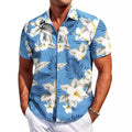 Men's slim fit Hawaiian short sleeve shirt in elastic polyester fabric for summer wear